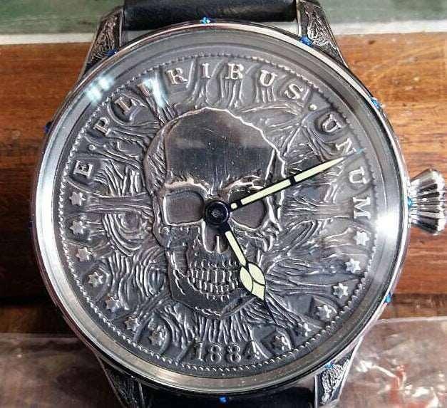 Rare 1918 Rolex Pocket Watch Movement Transformed into a Stunning Sterling Silver Skull Engraved Wristwatch - You Won't Believe Your Eyes! - Murphy Johnson Watches Co.
