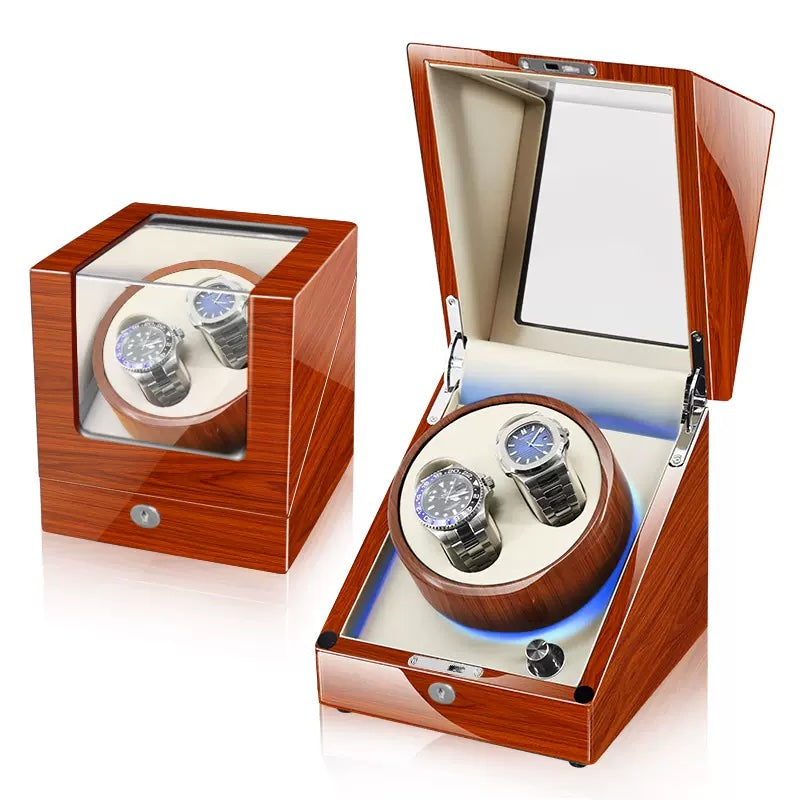 Watch Winder Box for Automatic Mechanical Dial for 2 Watches with Lock Luxury