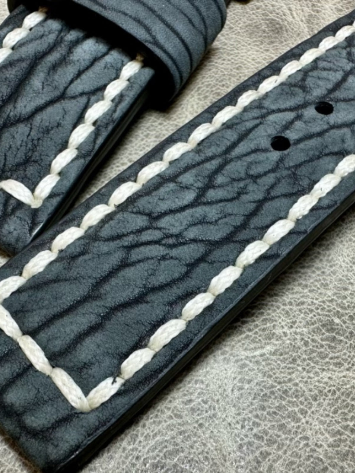 Handmade Order Panerai Seal Skin Matte Blue Grey 24mm Genuine Leather Strap