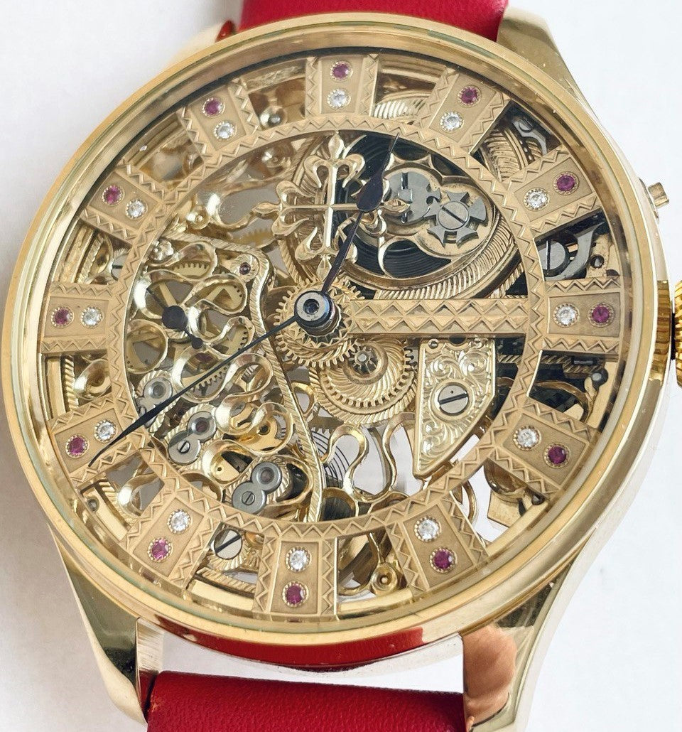 1896 Patek Philippe Pocket Watch Movement Custom Watch Full Skeleton Full Engraving
