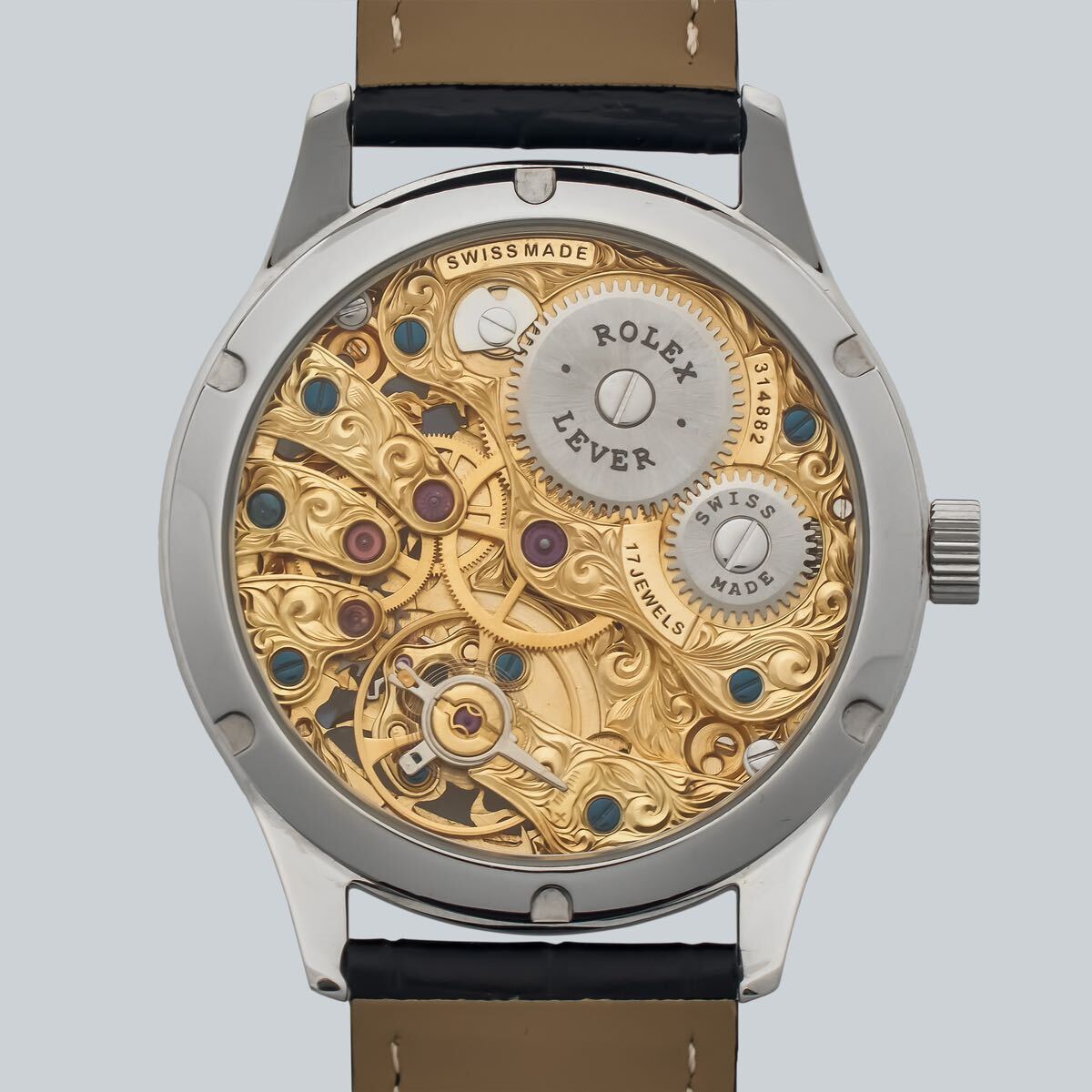 Marriage Watch Rolex 44mm Men's Wristwatch Arranged As A Pocket Watch, Manual Winding Skeleton
