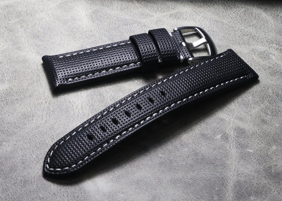 Outdoor Mountaineering Pure Handmade Black and Whitt Stitches 20mm 21mm 22mm 24mm 26mm Genuine Leather Strap Cowhide Strap