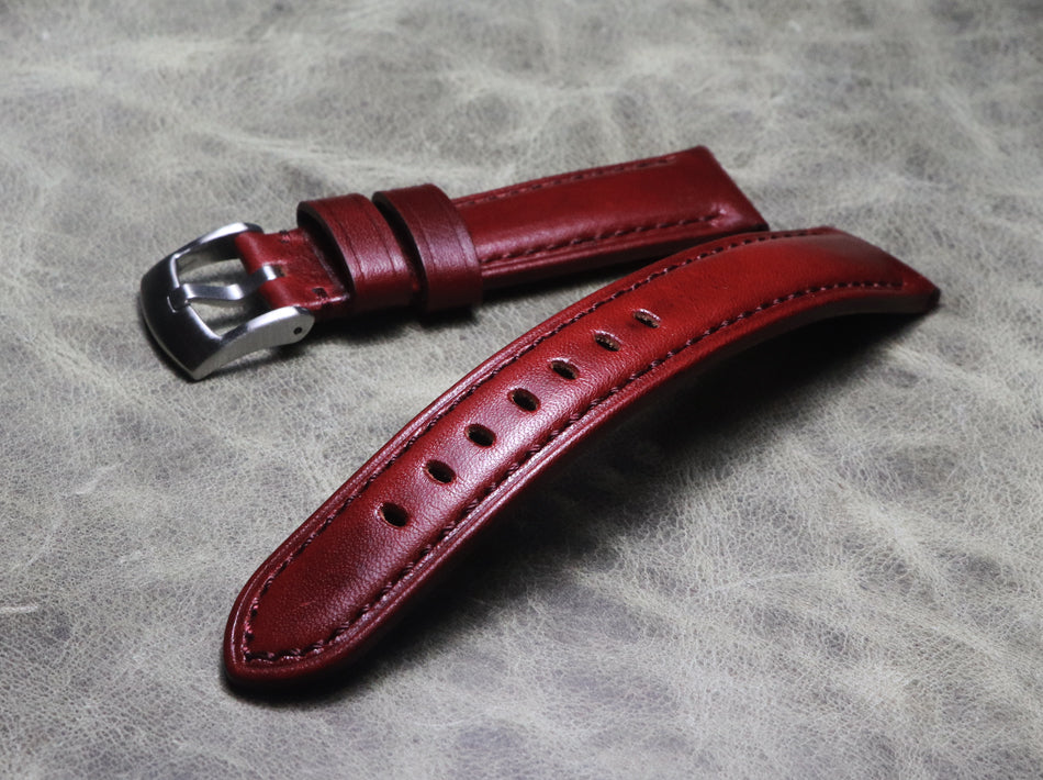 Handmade Polished Burgundy 20mm 22mm Gt2 Genuine Leather Strap Cowhide Strap Customization Thickened Bracelet