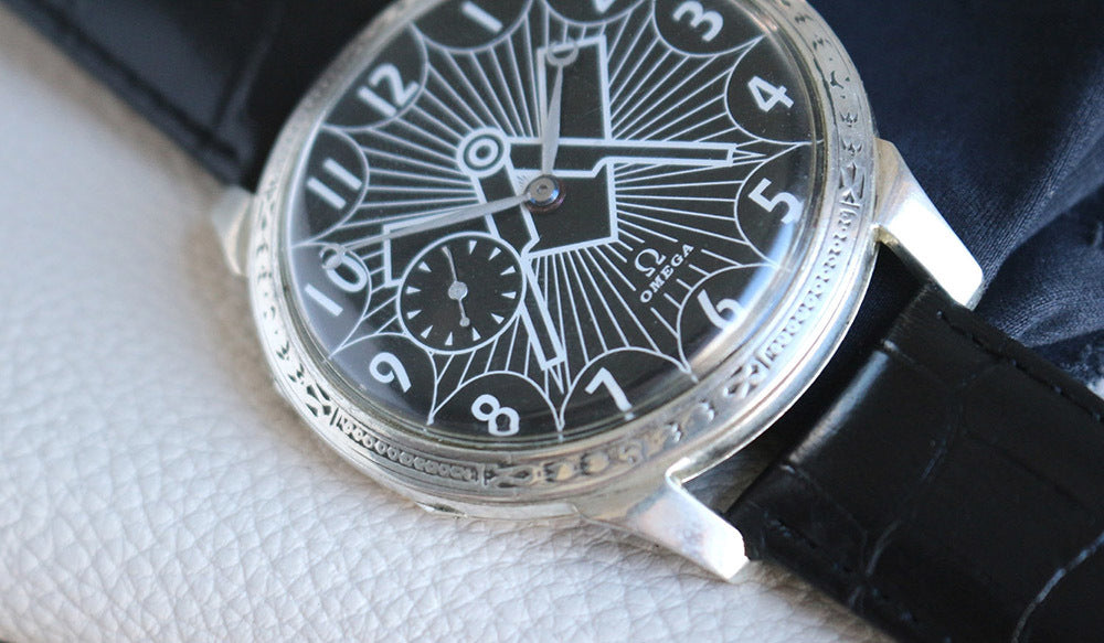 1932 Custom Wristwatch Using Omega Pocket Watch Movement Pure Silver Case Freemason Dial