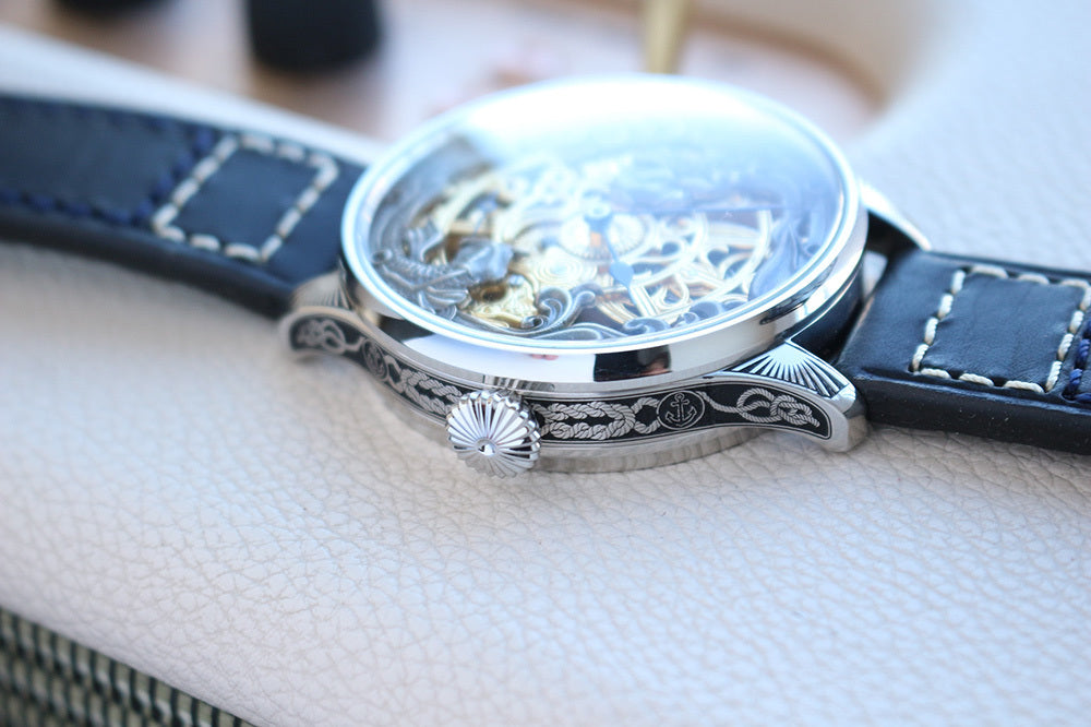 1920's Custom Wristwatch Using Rolex Pocket Watch Movement Fully Engraved "Couple Carp"