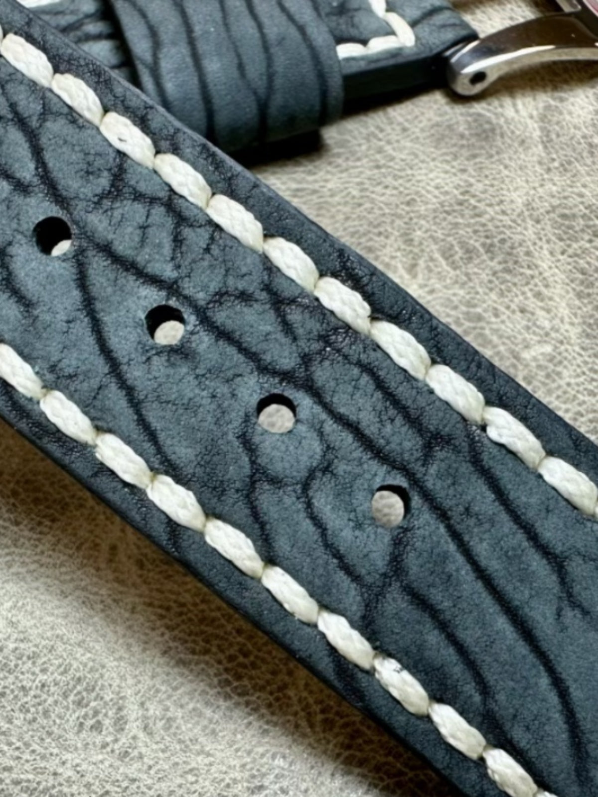 Handmade Order Panerai Seal Skin Matte Blue Grey 24mm Genuine Leather Strap