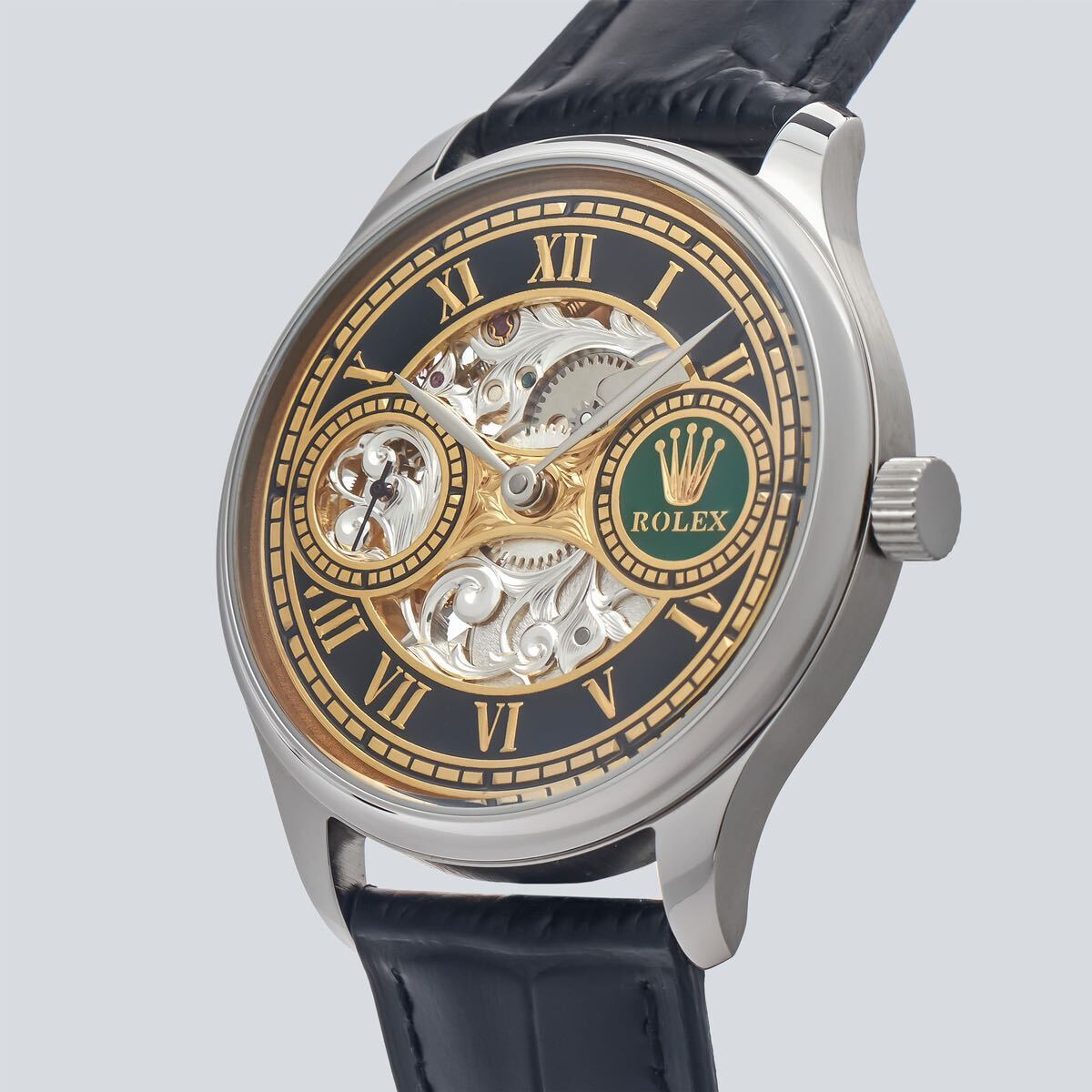 Antique Marriage Watch Rolex 44mm Men's Watch from Pocket Watch Hand-wound Skeleton