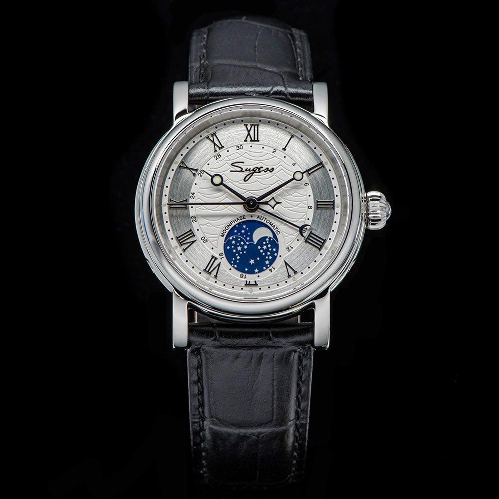 Sugess automatic mechanical men's watch moon phase luminous multi-function 2108 watch waterproof business 28 diamond star seagull dream - Murphy Johnson Watches Co.