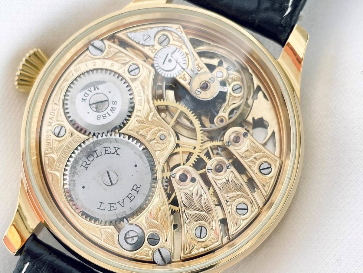 1930's Rolex Pocket Watch Movement Custom Watch Flower Dial Gold Leaf