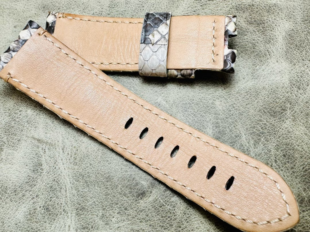 Light Grey 24mm Snake Leather Strap for P111 Panerai with Butterfly Buckle