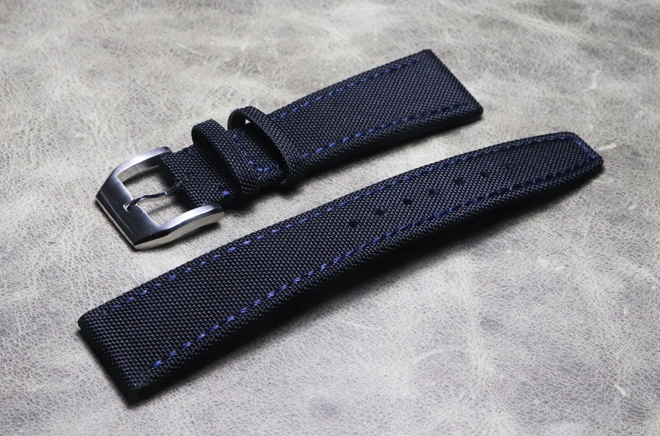 Blue and Blue Stitches 20mm 22mm Composite Fiber Watch Strap Genuine Leather Strap Sports Watch Outdoor Mountaineering Watch High Quality