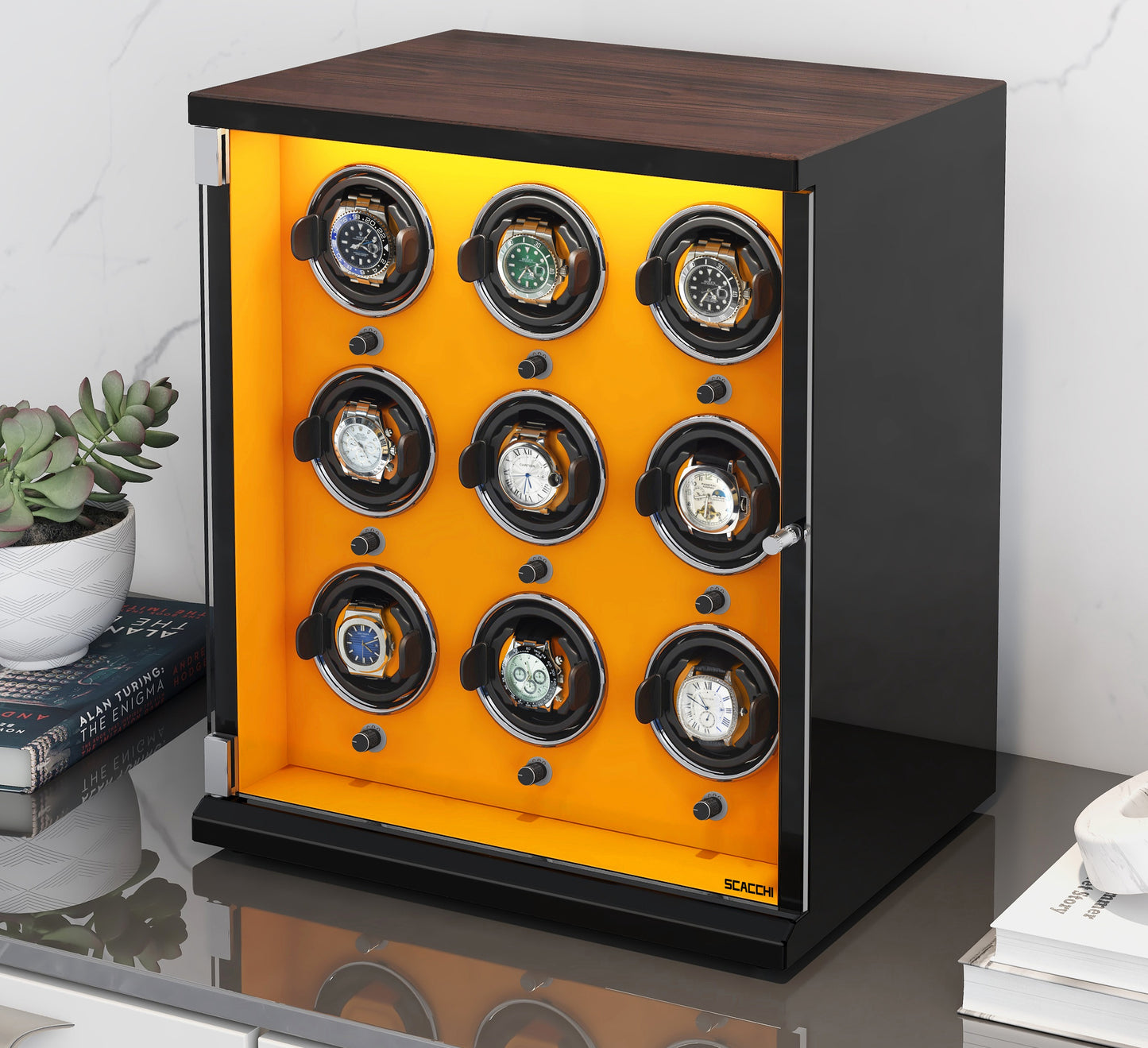 Automatic Mechanical Watch Winder Box for 9 Watch Vertical