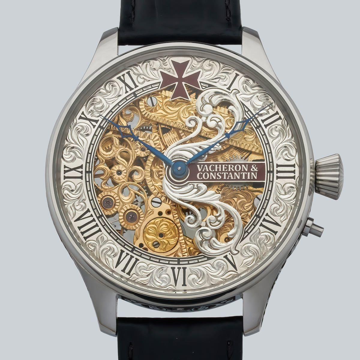 48mm Silver Dial Leather Band Watch Inspired By Vintage Vacheron & Constantin Pocket Watches - Murphy Johnson Watches Co.