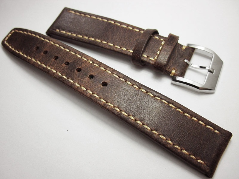 Leather Watch Strap 21mm 20mm Brown Leather and White Stitches Black Bay 58 Bronze Red Blue Flieger B Uhr Pilot Watch Gt2 Square Leather Cowhide Strap