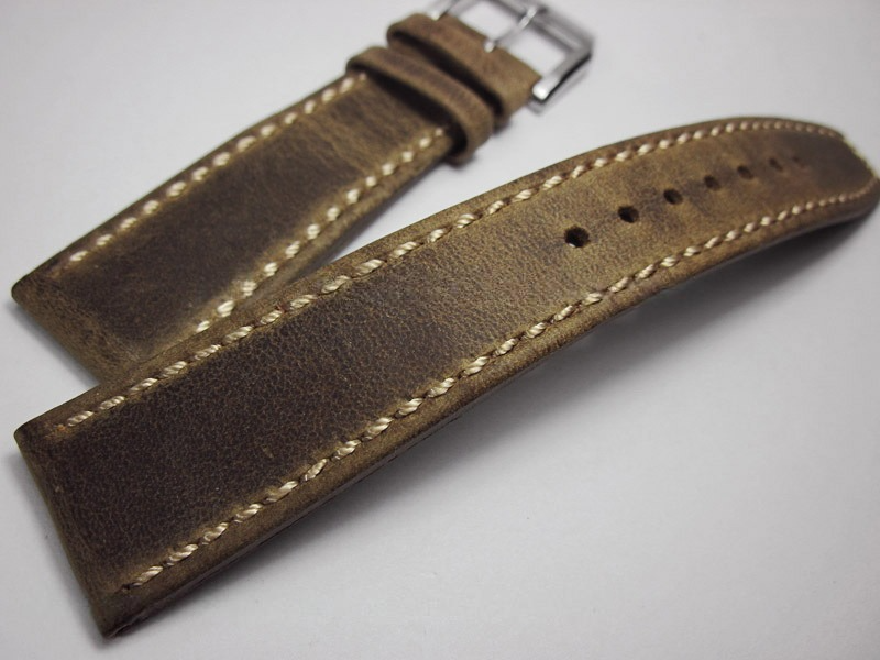 Leather Watch Strap 22mm 21mm 20mm Light Brown Leather and White Stitches Black Bay 58 Bronze Red Blue Flieger B Uhr Pilot Watch Leather Cowhide Strap