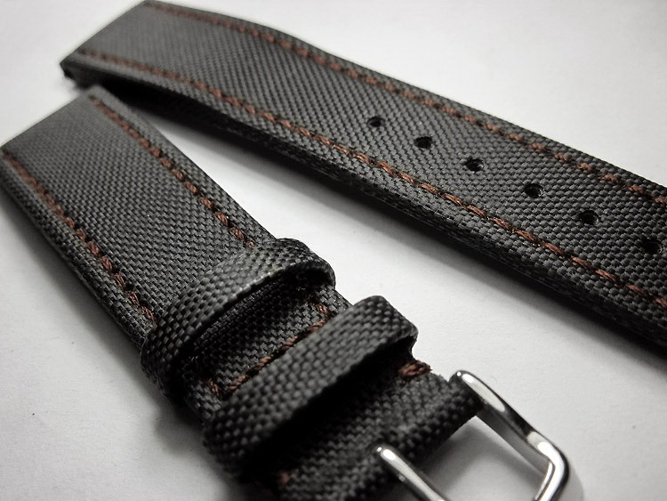 Black and Brown Stitches 20mm 22mm Composite Fiber Watch Strap Genuine Leather Strap Sports Watch Outdoor Mountaineering Watch High Quality