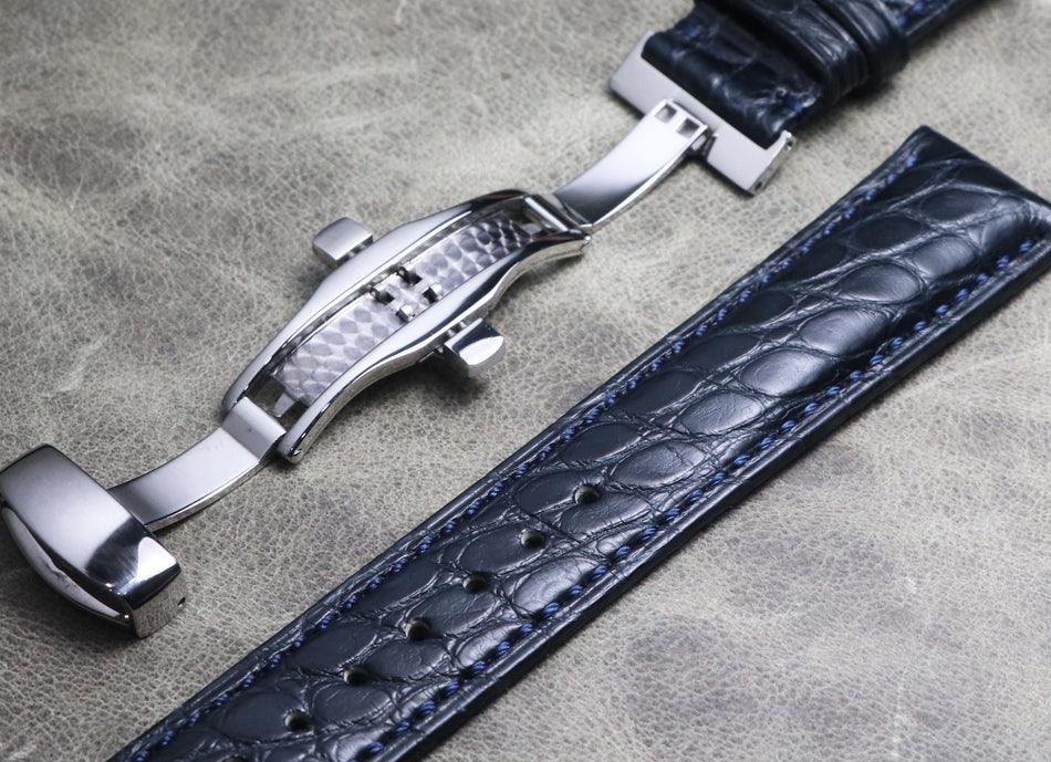 Butterfly Clasp Watch Leather Strap Bamboo Bone Pattern 20mm 21mm American Crocodile Leather Strap - Murphy Johnson Watches Co.