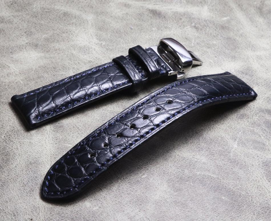 Butterfly Clasp Watch Leather Strap Bamboo Bone Pattern 20mm 21mm American Crocodile Leather Strap - Murphy Johnson Watches Co.