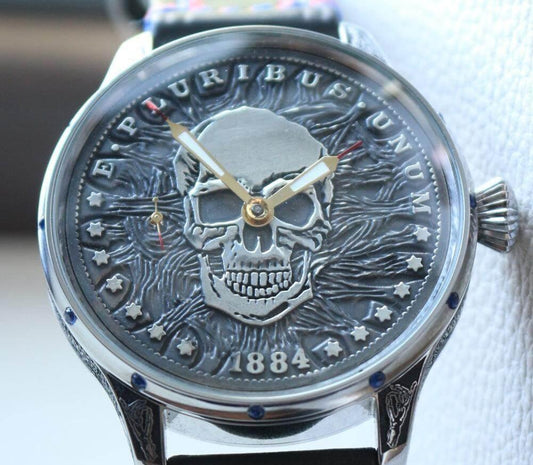 Custom Rolex Watch Pure Silver Skull Full Engraving 1910s - Murphy Johnson Watches Co.