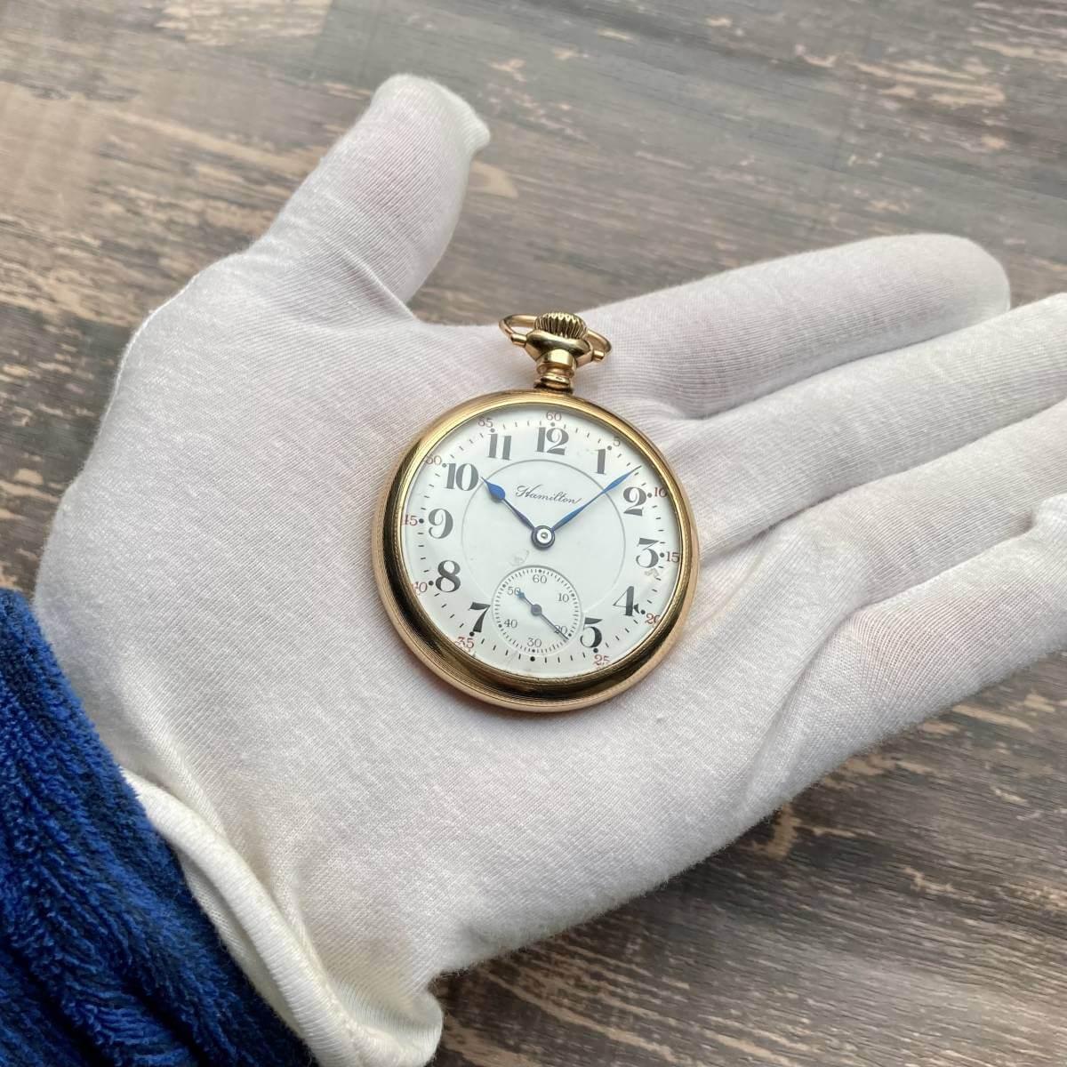 Hamilton antique pocket watch manual winding open face gold case diameter 47 mm vintage pocket watch - Murphy Johnson Watches Co.