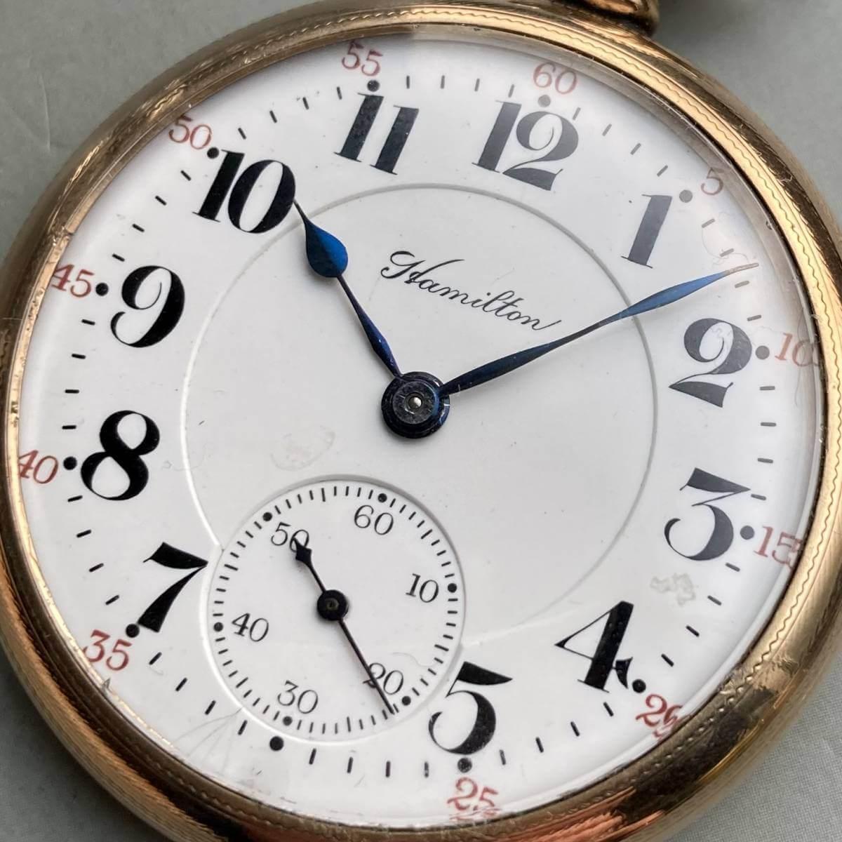 Hamilton antique pocket watch manual winding open face gold case diameter 47 mm vintage pocket watch - Murphy Johnson Watches Co.