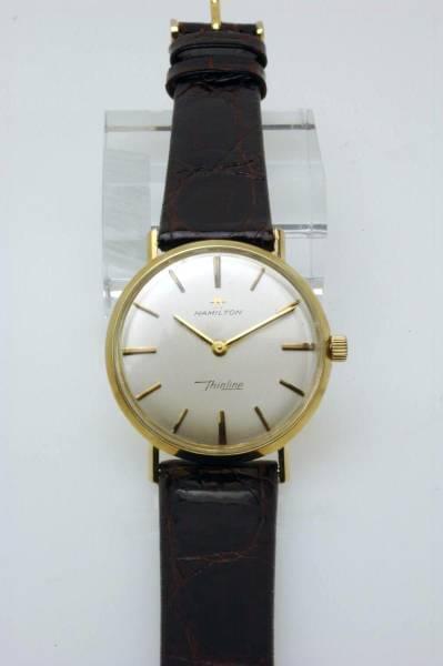 Hamilton Wristwatch Thinline 14k Gold Mint Condition 1960 - Murphy Johnson Watches Co.