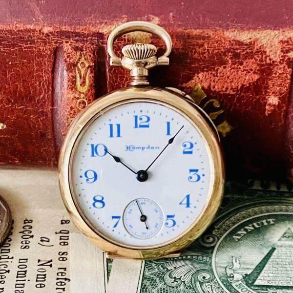 Hampden Antique White Dial Railway Gold Filled Men's Pocket Watch 