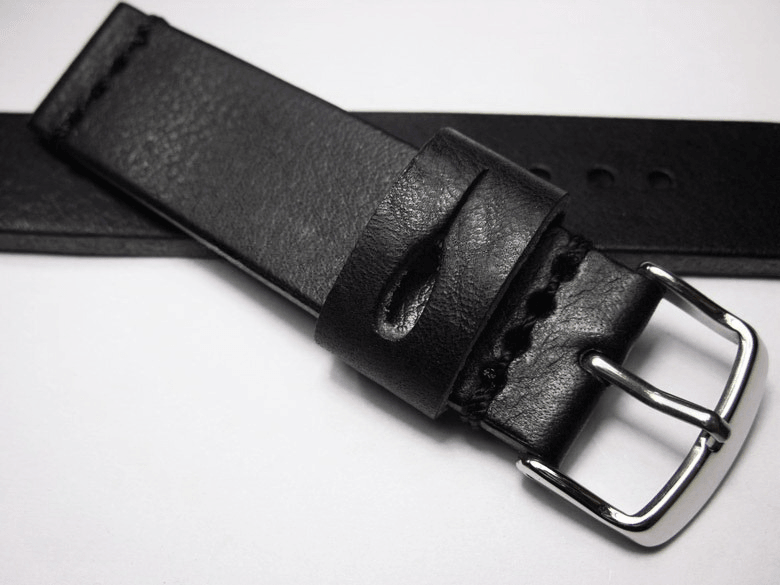 Handmade Black Italian Calfskin Watch Strap and White Stitches 20mm Diving Watch Mountaineering Watch - Murphy Johnson Watches Co.