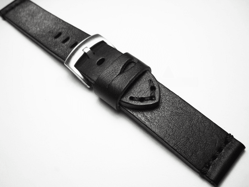 Handmade Black Italian Calfskin Watch Strap and White Stitches 20mm Diving Watch Mountaineering Watch - Murphy Johnson Watches Co.