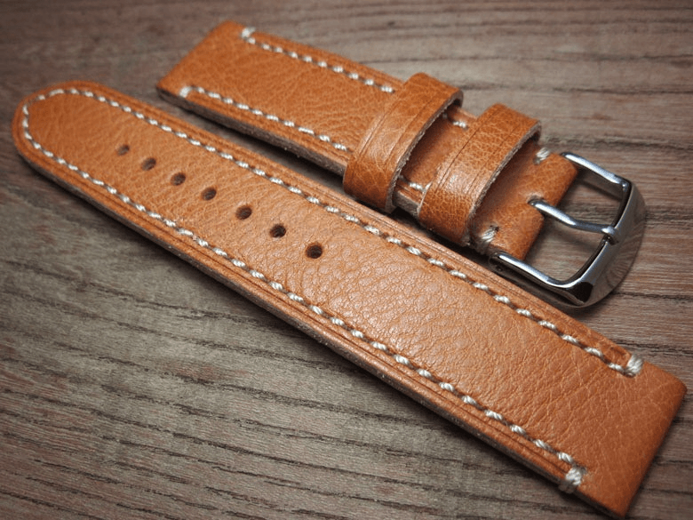 Handmade Brown Italian Calfskin Watch Strap and White Stitches 20mm Diving Watch Mountaineering Watch - Murphy Johnson Watches Co.