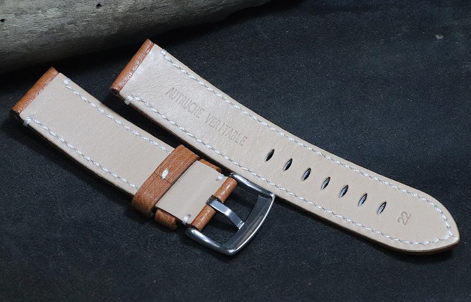 Handmade Soft Watch Leather Strap 22mm Brown South African Ostrich Leather Strap with Cowhide Bottom, strong and durable - Murphy Johnson Watches Co.