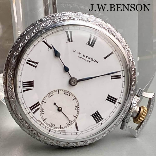 J.W. Benson Pocket Watch Manual Antique Open Face 44mm Vintage Silver - Murphy Johnson Watches Co.