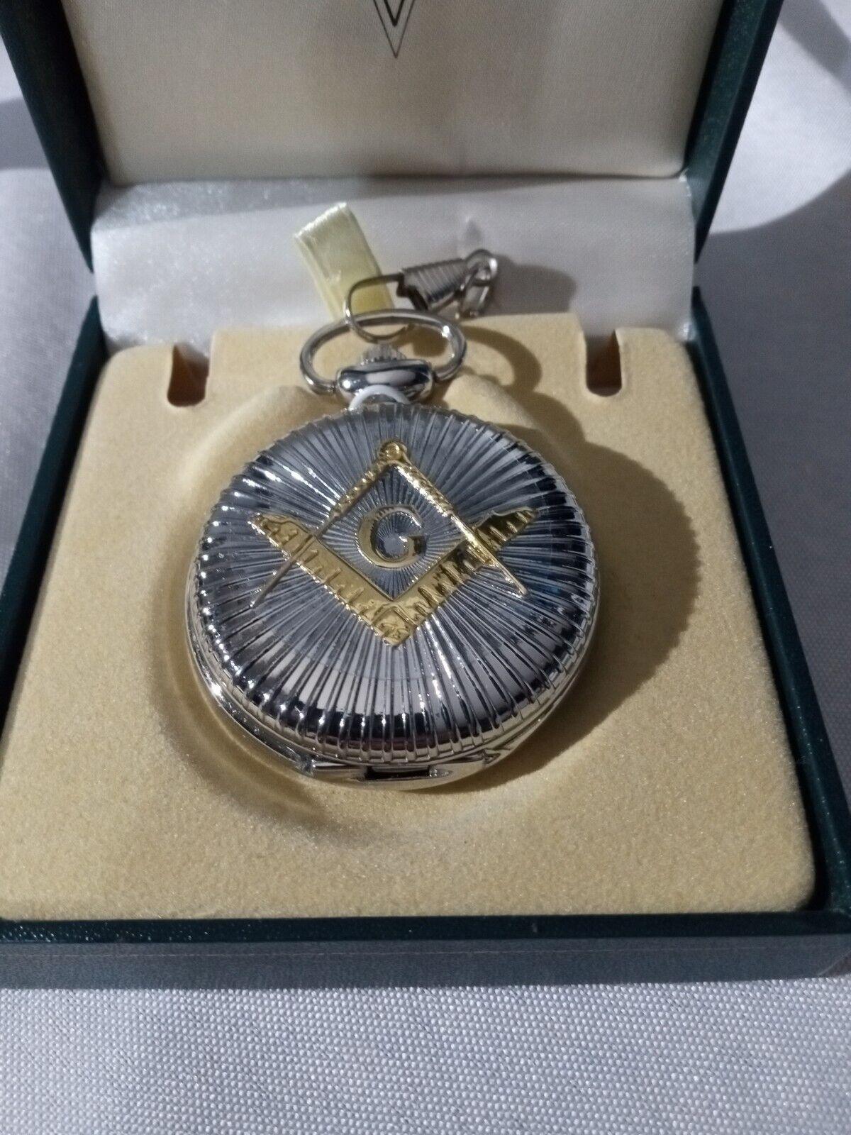 Masonic Pocket Watch Mason with Chain in Silver Square - Murphy Johnson Watches Co.