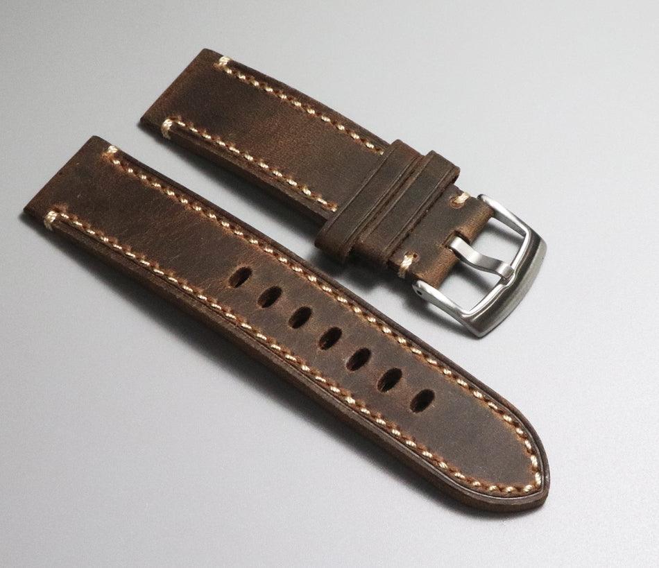 Men's Handmade Crazy Horse Leather Deep Brown Watch Strap Handmade Thick First-layer Leather Pure Handmade 20mm 22mm Cowhide - Murphy Johnson Watches Co.