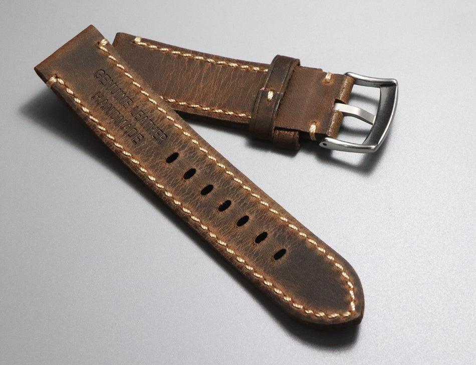 Men's Handmade Crazy Horse Leather Deep Brown Watch Strap Handmade Thick First-layer Leather Pure Handmade 20mm 22mm Cowhide - Murphy Johnson Watches Co.