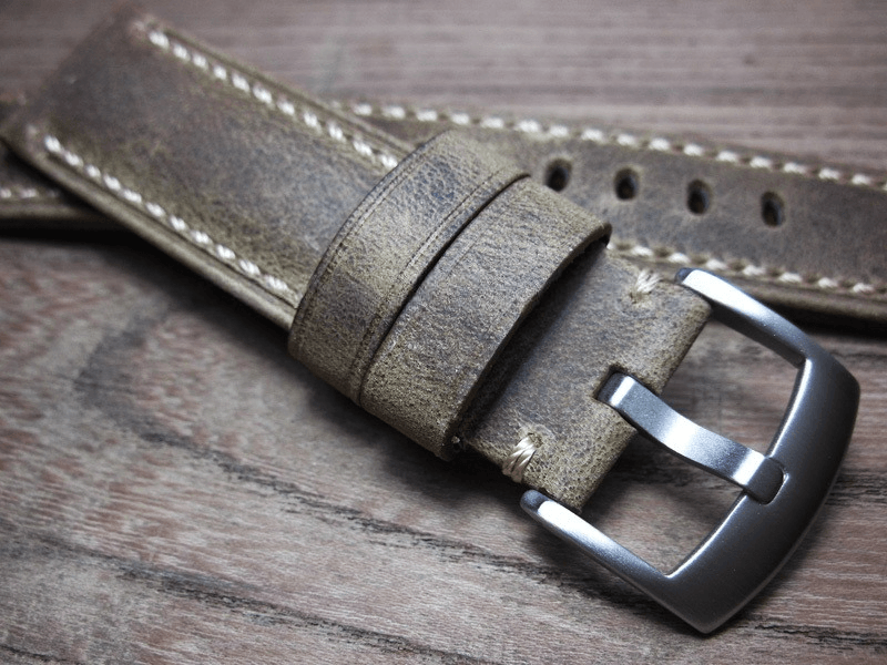 Men's Handmade Crazy Horse Leather Light Grey Watch Strap Handmade Thick First-layer Leather Pure Handmade 20mm Cowhide - Murphy Johnson Watches Co.