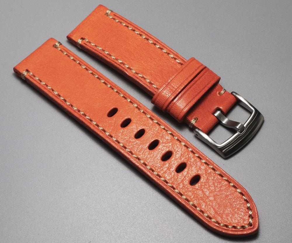 Men's Handmade Crazy Horse Leather Orange Watch Strap Handmade Thick First-layer Leather Pure Handmade 20mm 22mm Cowhide - Murphy Johnson Watches Co.