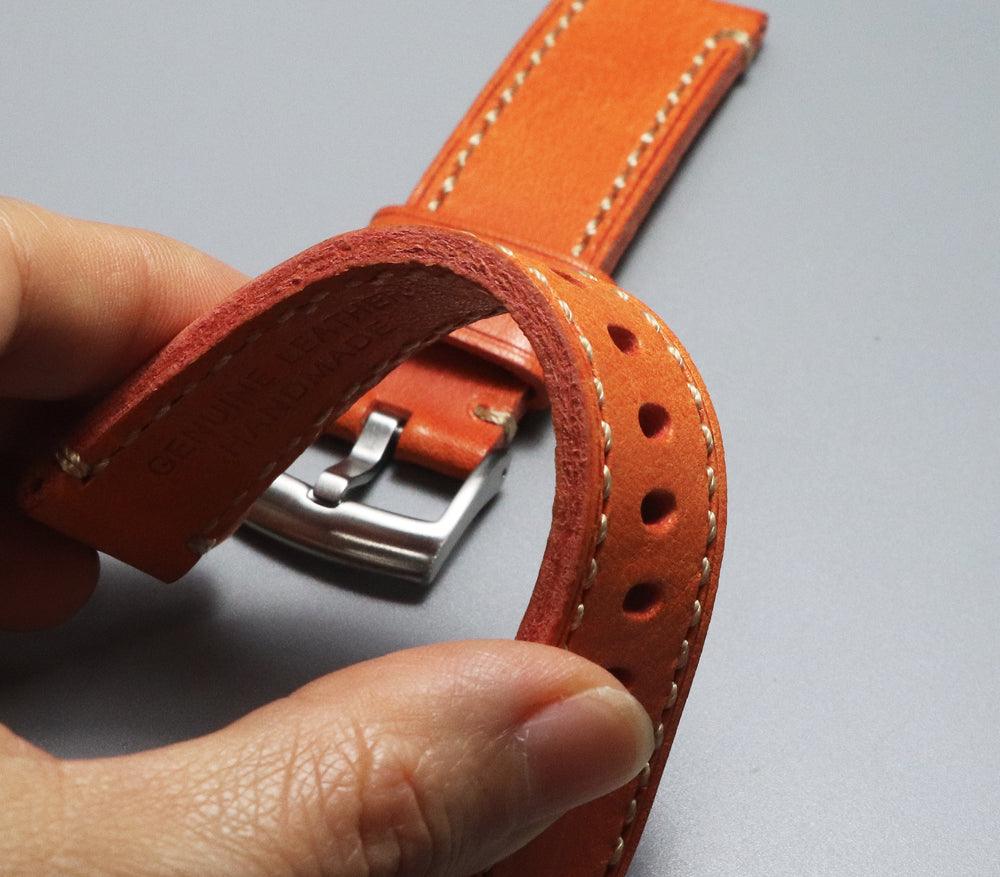 Men's Handmade Crazy Horse Leather Orange Watch Strap Handmade Thick First-layer Leather Pure Handmade 20mm 22mm Cowhide - Murphy Johnson Watches Co.