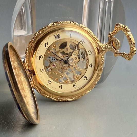 Mumei Pocket Watch Skeleton Hunter Case Antique 45mm Gold - Murphy Johnson Watches Co.