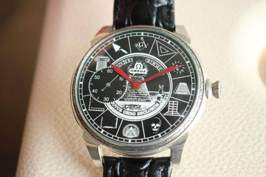 Omega Pocket Watch Custom Wristwatch Silver Masonic 1924 - Murphy Johnson Watches Co.