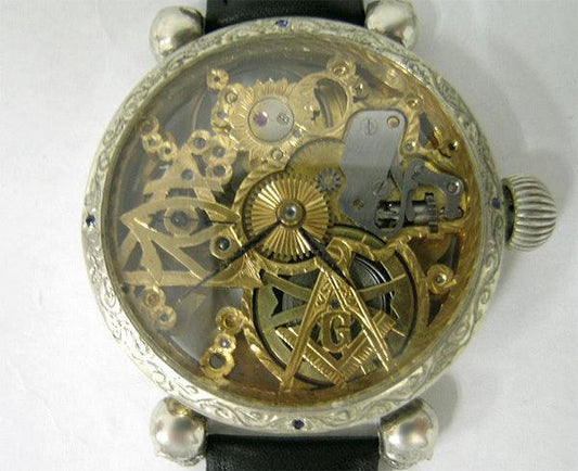 Omega Pocket Watch Freemason Sterling Silver Recase Watch Skeletons Illuminati - Murphy Johnson Watches Co.