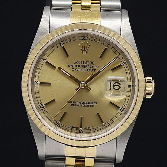 Rolex Datejust 16233 Stainless Steel x Yellow Gold AT/automatic champagne dial men's watch - Murphy Johnson Watches Co.