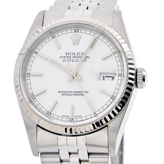 Rolex Datejust 16234 K Men's No. OH/Polished White Dial White Bar Index Automatic Watch Used Free Shipping - Murphy Johnson Watches Co.