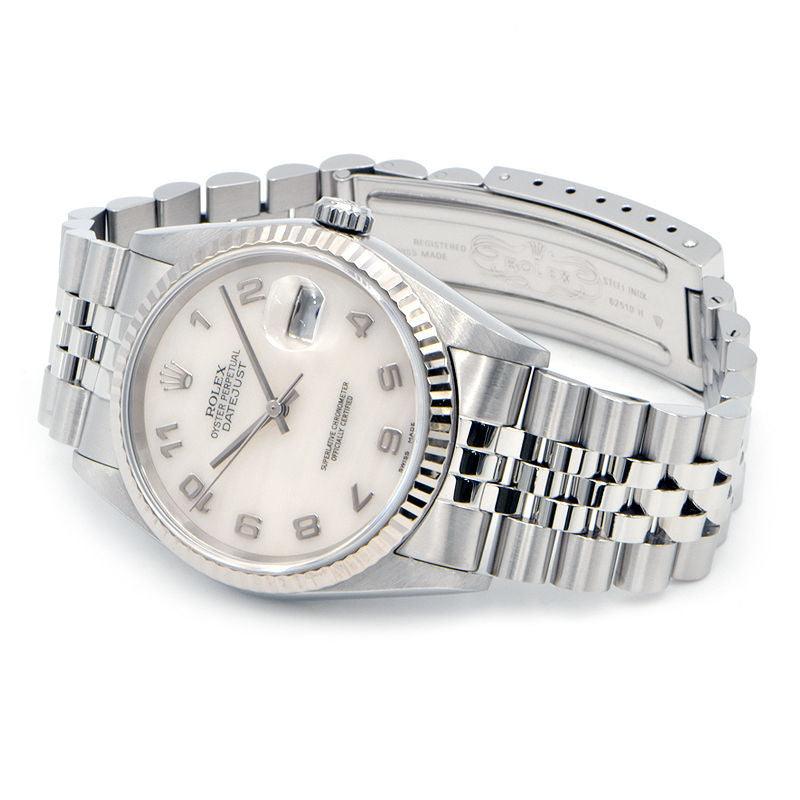 Rolex Datejust 16234 NA A Men's No. K18WG/SS OH/New Polished White Shell Dial Automatic Watch Used Free Shipping - Murphy Johnson Watches Co.