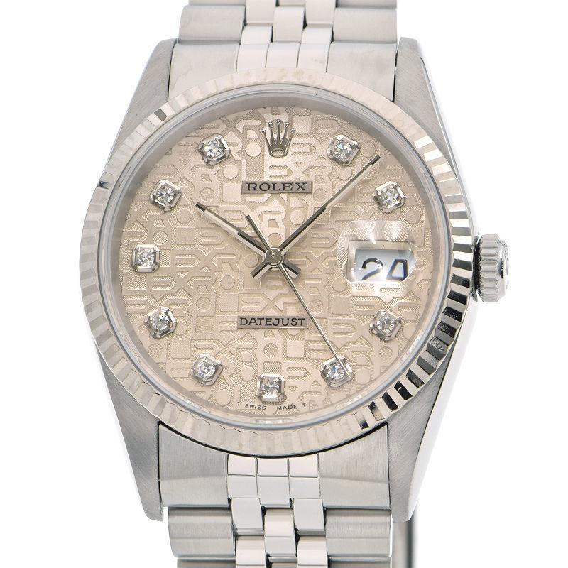 Rolex Datejust 16234G W No. Men's OH/Polished Diamond Engraved Computer Silver Automatic Watch Used Free Shipping - Murphy Johnson Watches Co.