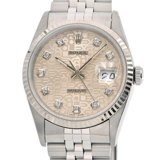 Rolex Datejust 16234G W No. Men's OH/Polished Diamond Engraved Computer Silver Automatic Watch Used Free Shipping - Murphy Johnson Watches Co.