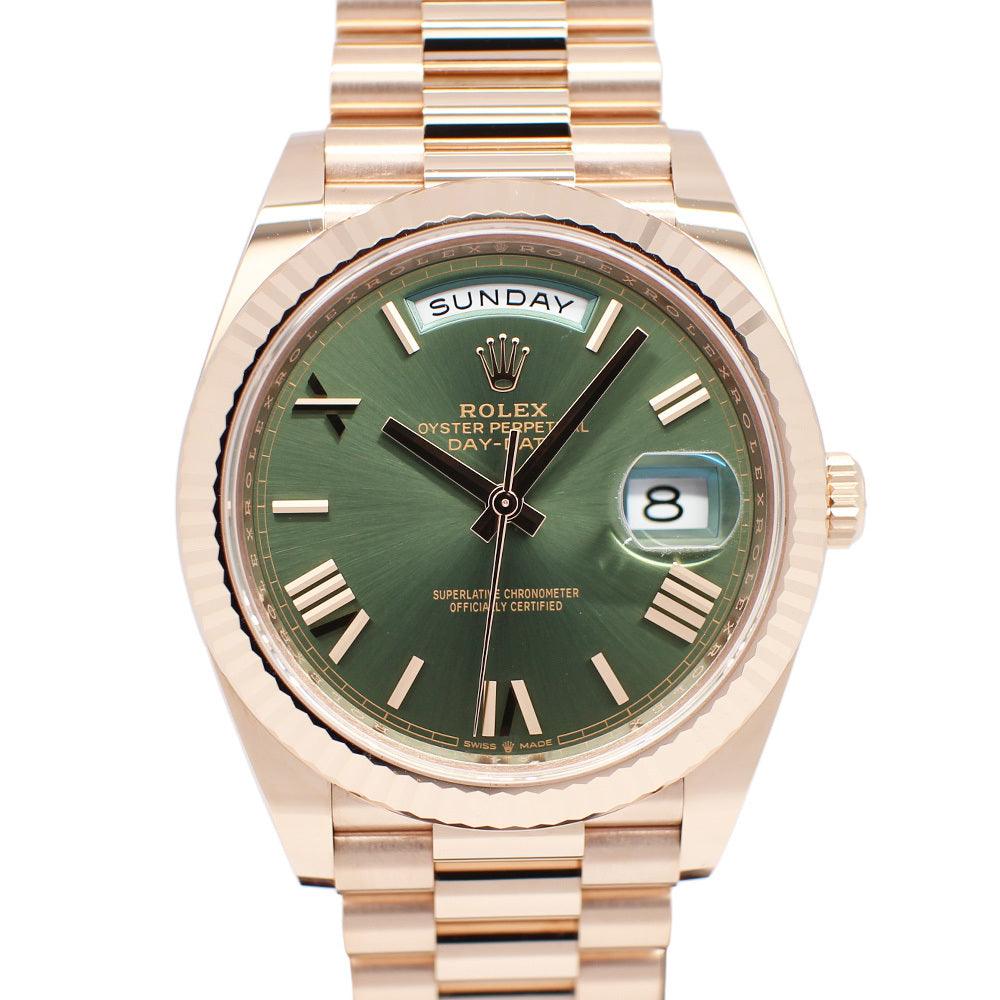 Rolex Day-Date 40 228235 Random Olive Green RG Automatic Men's Warranty Included 2022 Like New - Murphy Johnson Watches Co.