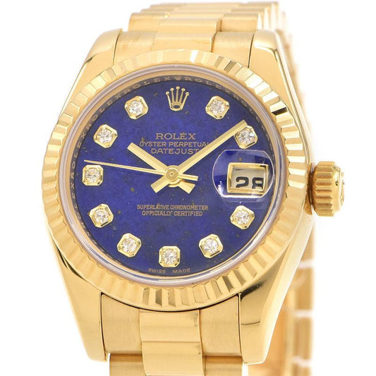 Rolex Ladies Datejust 179178G Z No. K18YG OH/Polished Lapis Lazuli Dial Diamond Automatic Watch Used Free Shipping - Murphy Johnson Watches Co.