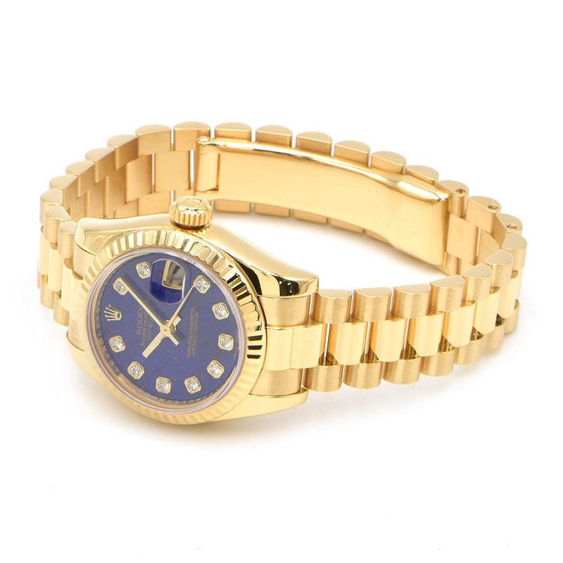 Rolex Ladies Datejust 179178G Z No. K18YG OH/Polished Lapis Lazuli Dial Diamond Automatic Watch Used Free Shipping - Murphy Johnson Watches Co.