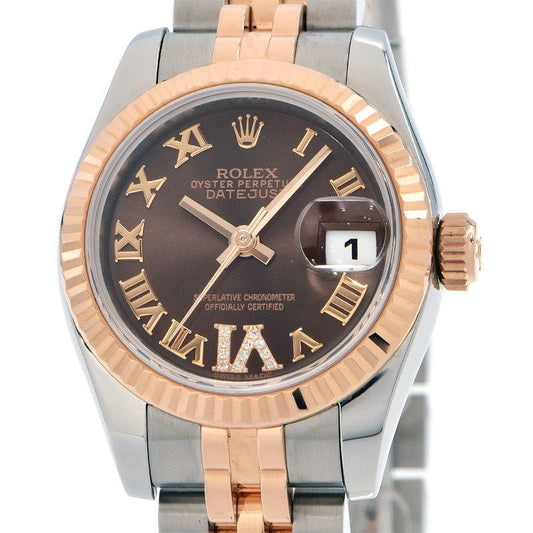Rolex Ladies Datejust 26 179171 K18PG/SS Diamond Chocolate Dial Combination Automatic Watch Used Free Shipping - Murphy Johnson Watches Co.